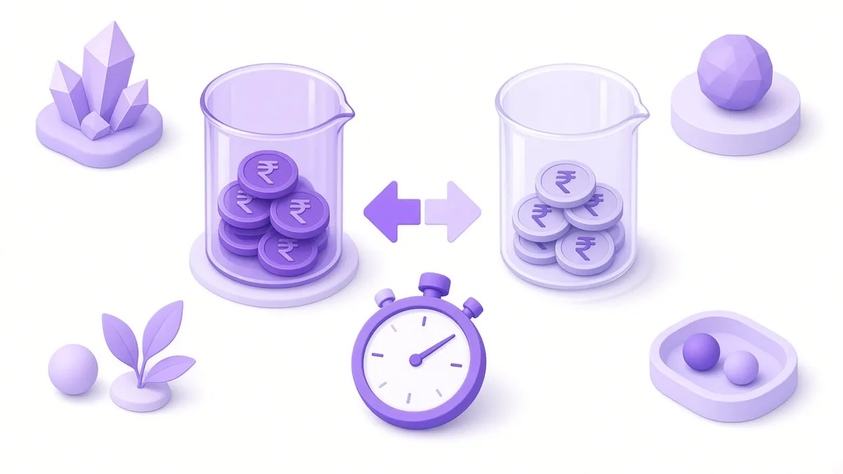 Two test beakers holding rupee coins for a small-budget A/B test of boost and Ads Manager
