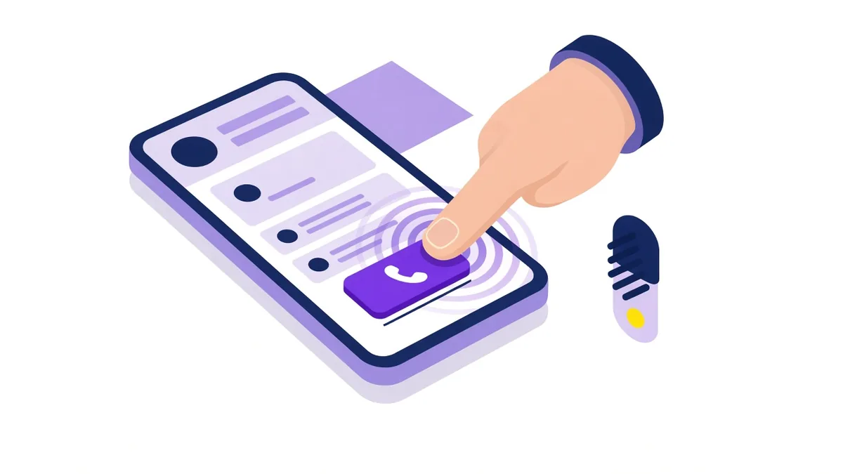 Illustration of a finger tapping a call button on a mobile website with a ripple marking the tap