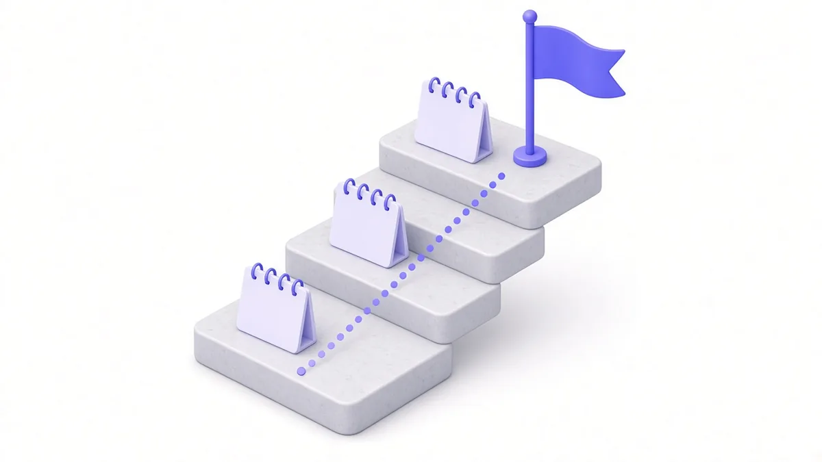 Three rising stepping stones with calendar pages for a 90-day plan