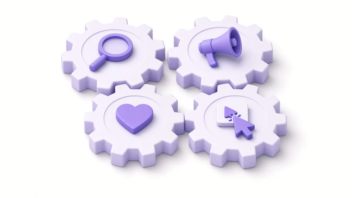 Four interlocking gears for SEO, search ads, social ads and social media