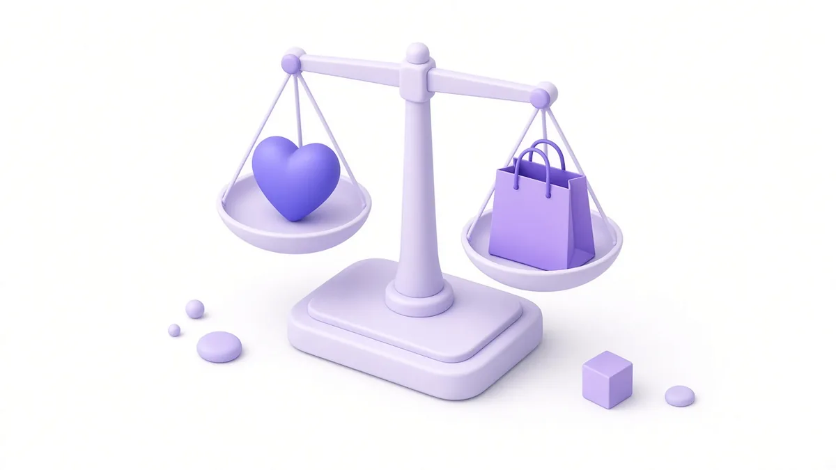 Balanced scale weighing likes against sales, for an honest view of Instagram marketing