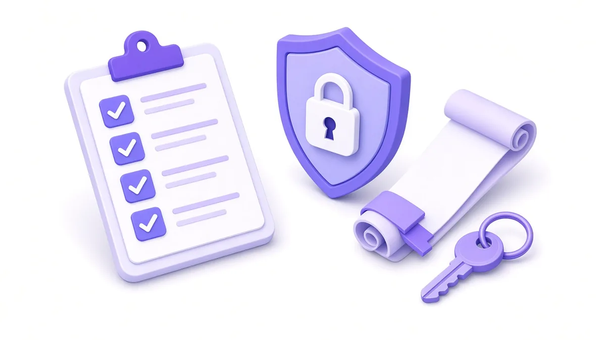 Pre-test checklist with privacy shield, terms document and page access key