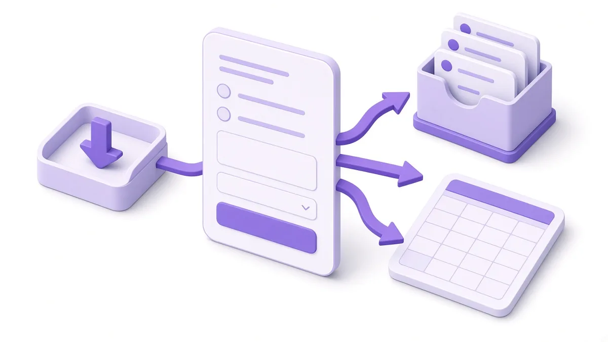 Leads flowing three ways: download, CRM box and spreadsheet