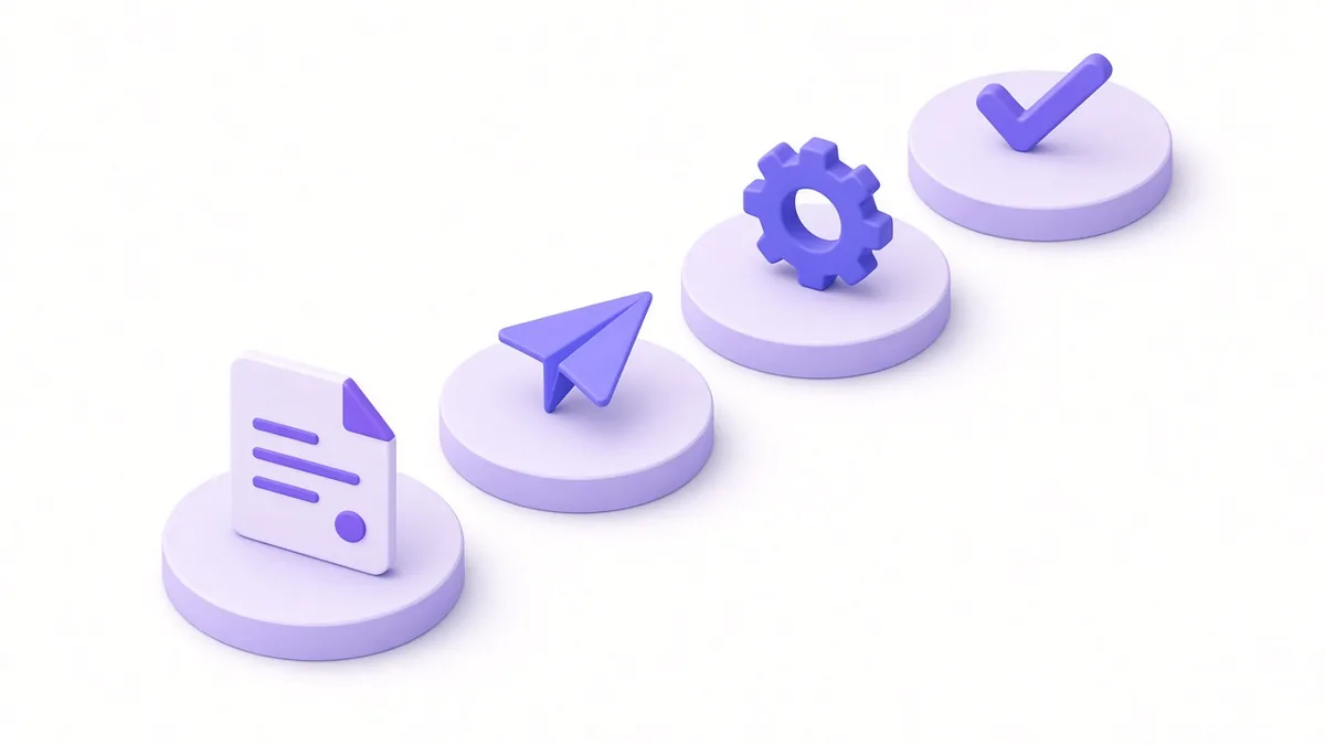 Four stepping stones showing the steps of sending a test lead