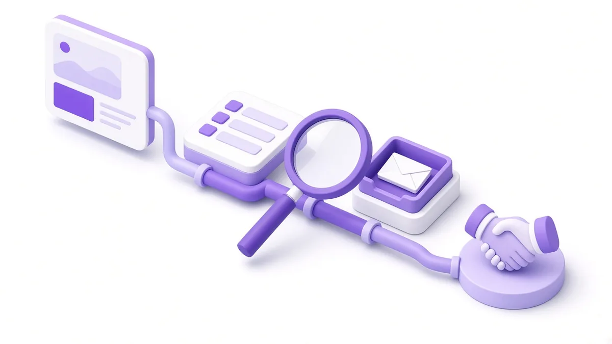 Inspector's magnifier checking a clean lead pipeline from ad to form to handshake