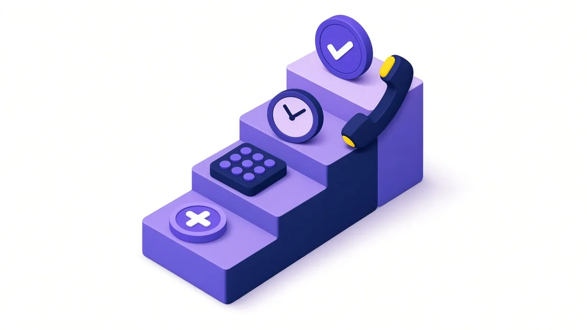 Illustration of four steps for adding a call asset: add, enter the number, set hours and get approval, with a handset at the top
