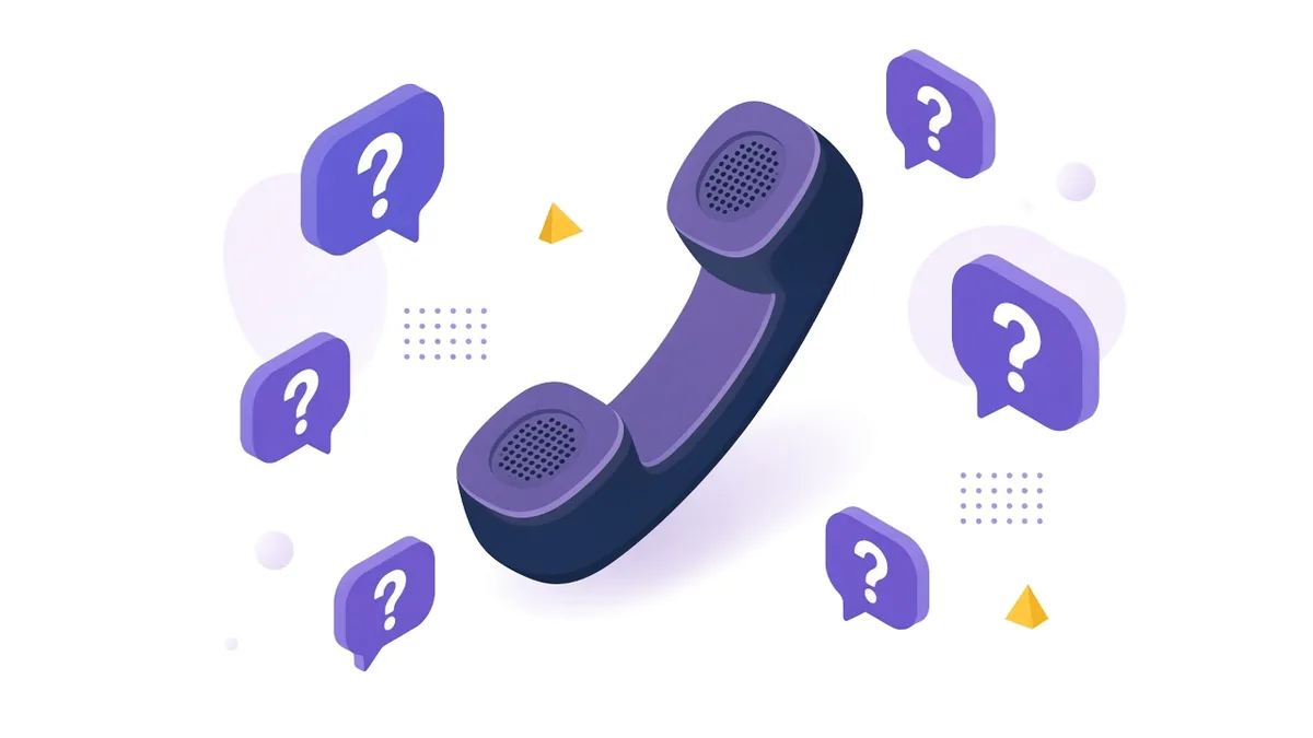 Illustration of a telephone handset surrounded by question bubbles about call assets