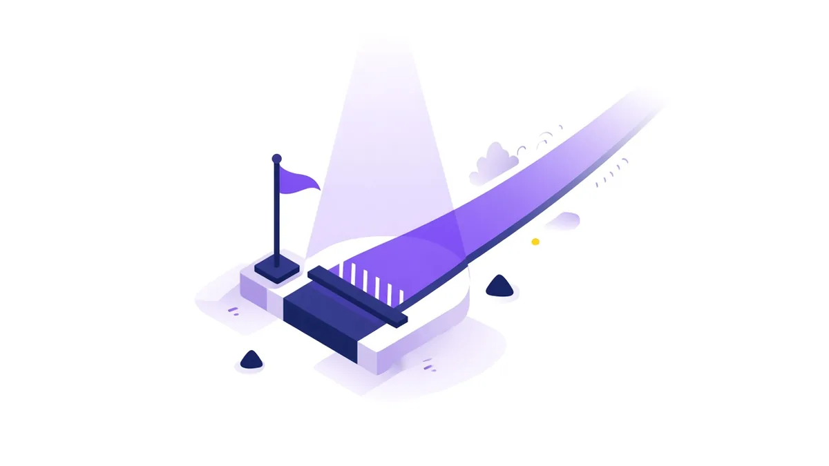 Illustration of a starting line with a flag and one lane lit by a spotlight, symbolising a focused Google Ads start