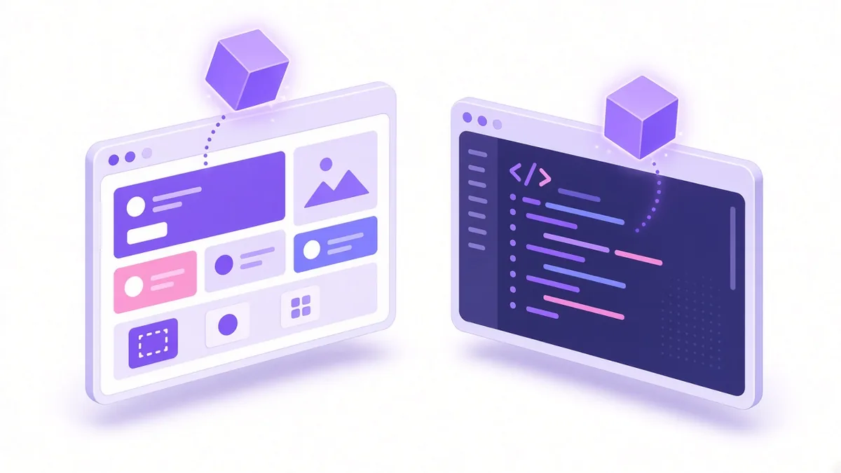 Pixel cube added through a drag-and-drop builder and a code editor