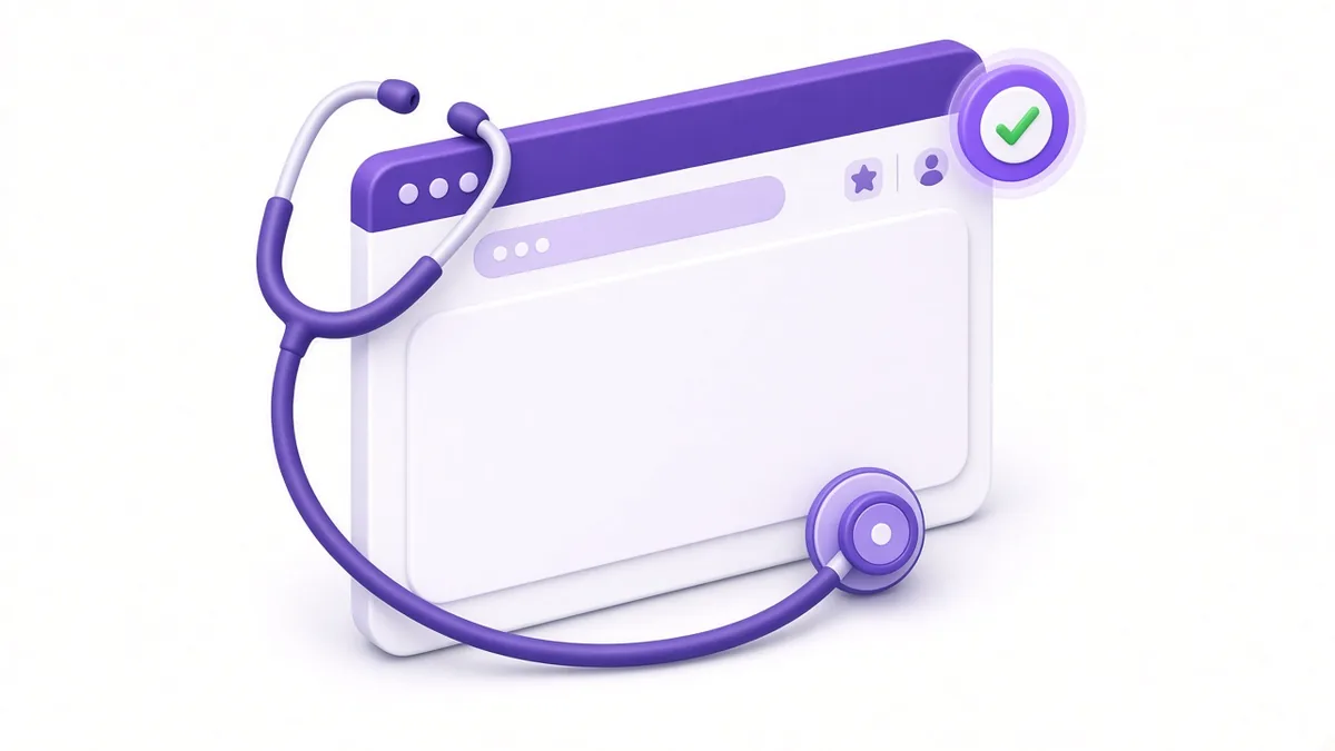 Browser checked with a stethoscope and a green check badge for pixel testing