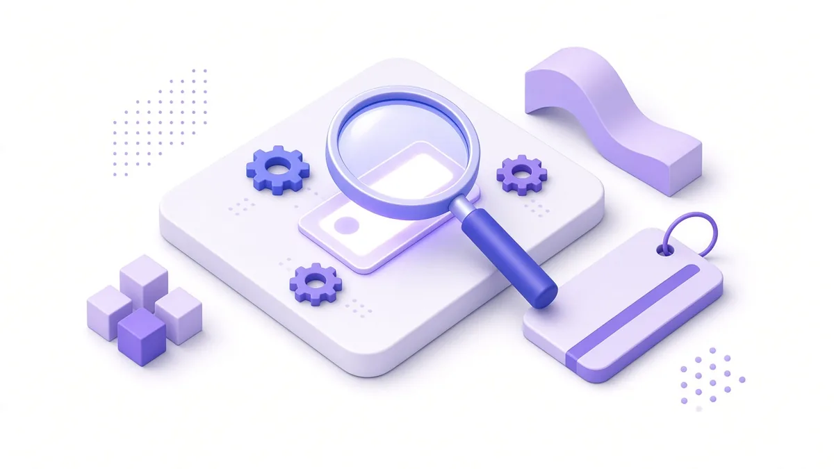 Magnifying glass finding a pixel ID badge in a settings panel