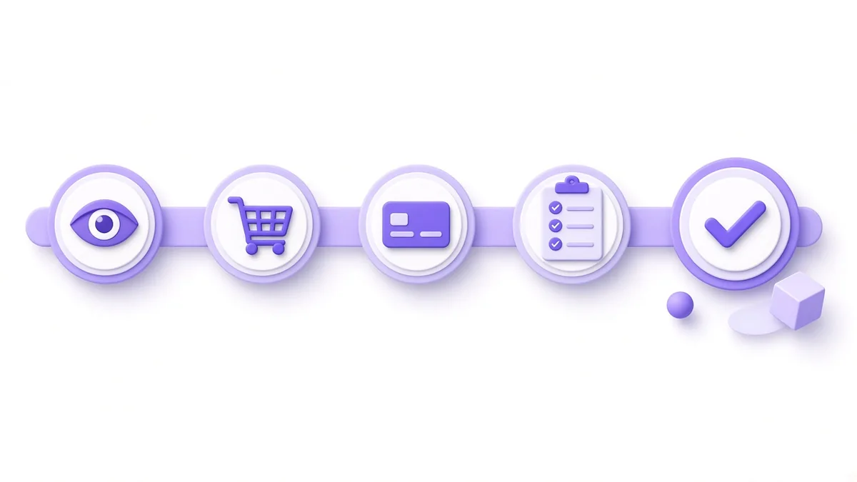 Timeline of standard events: page view, add to cart, checkout, lead and purchase