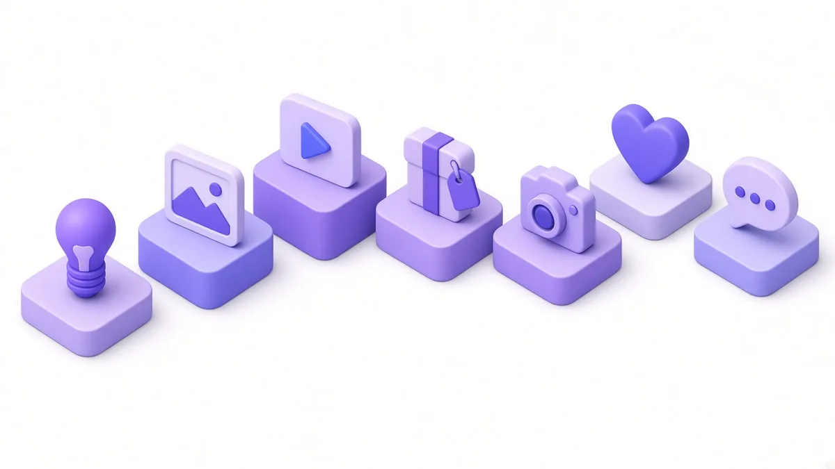 Seven weekly blocks in a wave pattern with different content icons