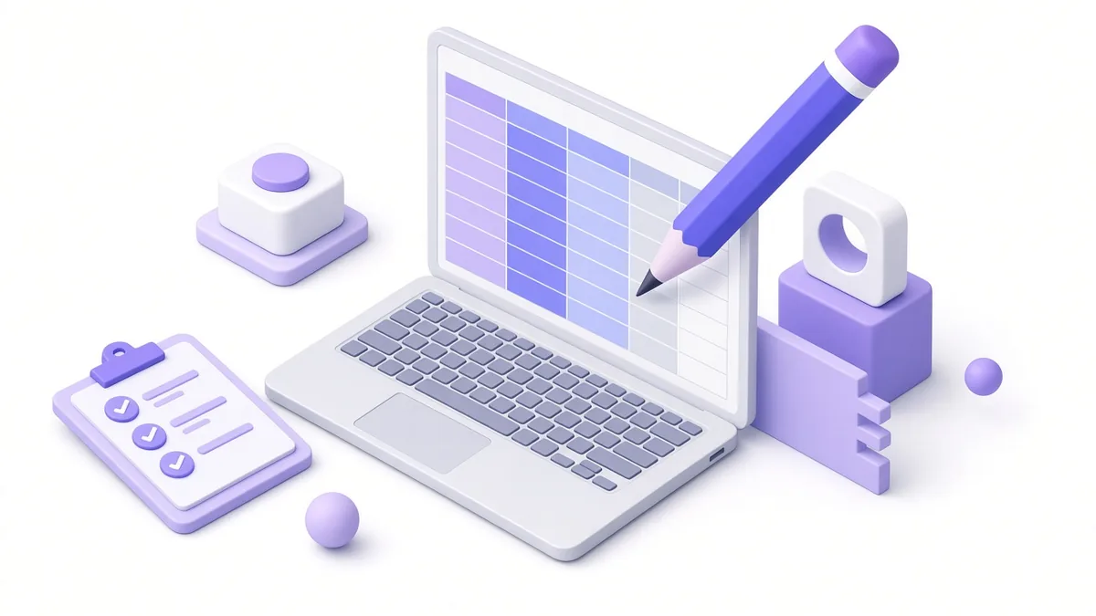 Laptop with a generic spreadsheet grid being built as a content calendar template