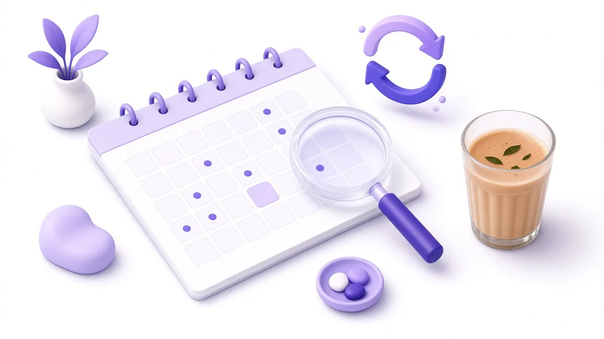 Monthly calendar page under a magnifier with a refresh arrow