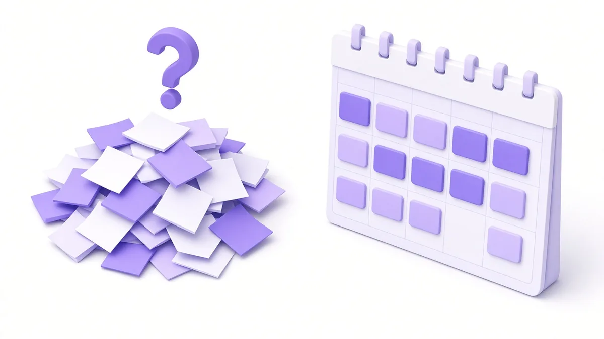 Messy sticky notes versus a neat organised content calendar