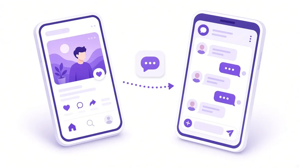 Ad on a phone feed leading into a chat window, showing a click-to-chat ad flow