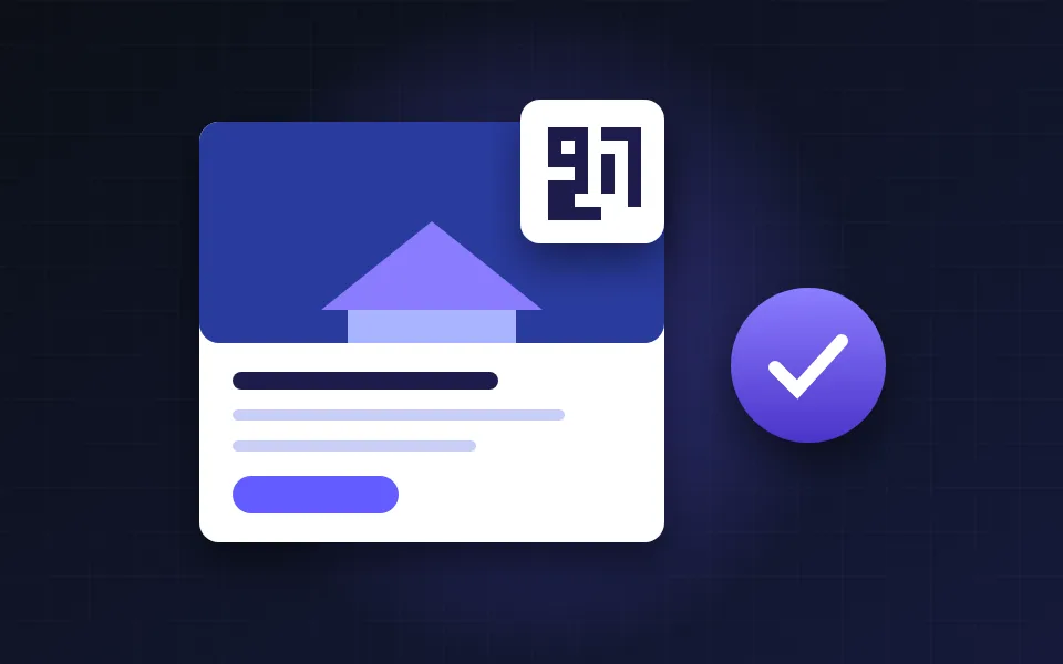 Illustration of a property ad card with a QR code and a verified check badge