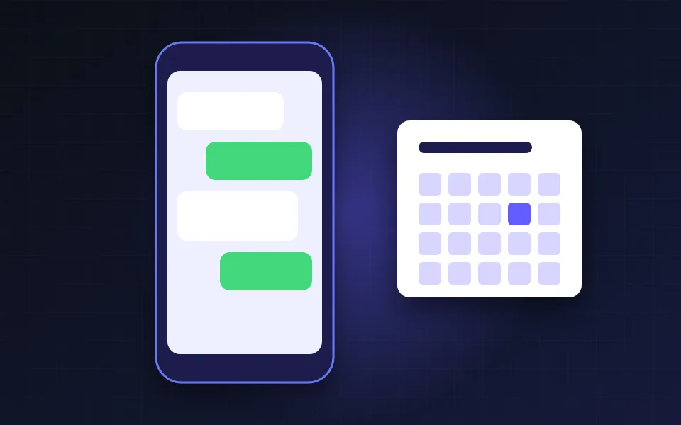 Illustration of a phone chat conversation beside a calendar with one site-visit date highlighted